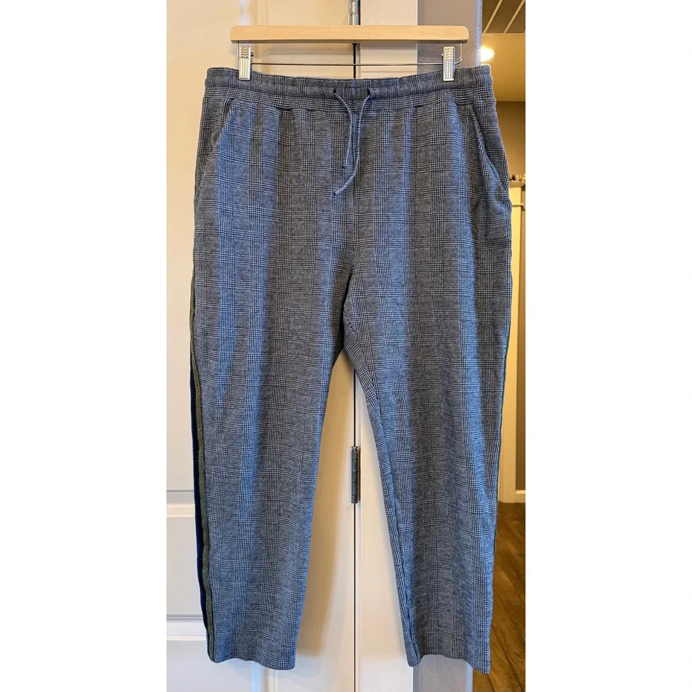 Maeve Anthropologie Grey Plaid Metallic Side Stripe Drawstring Pants Size Large